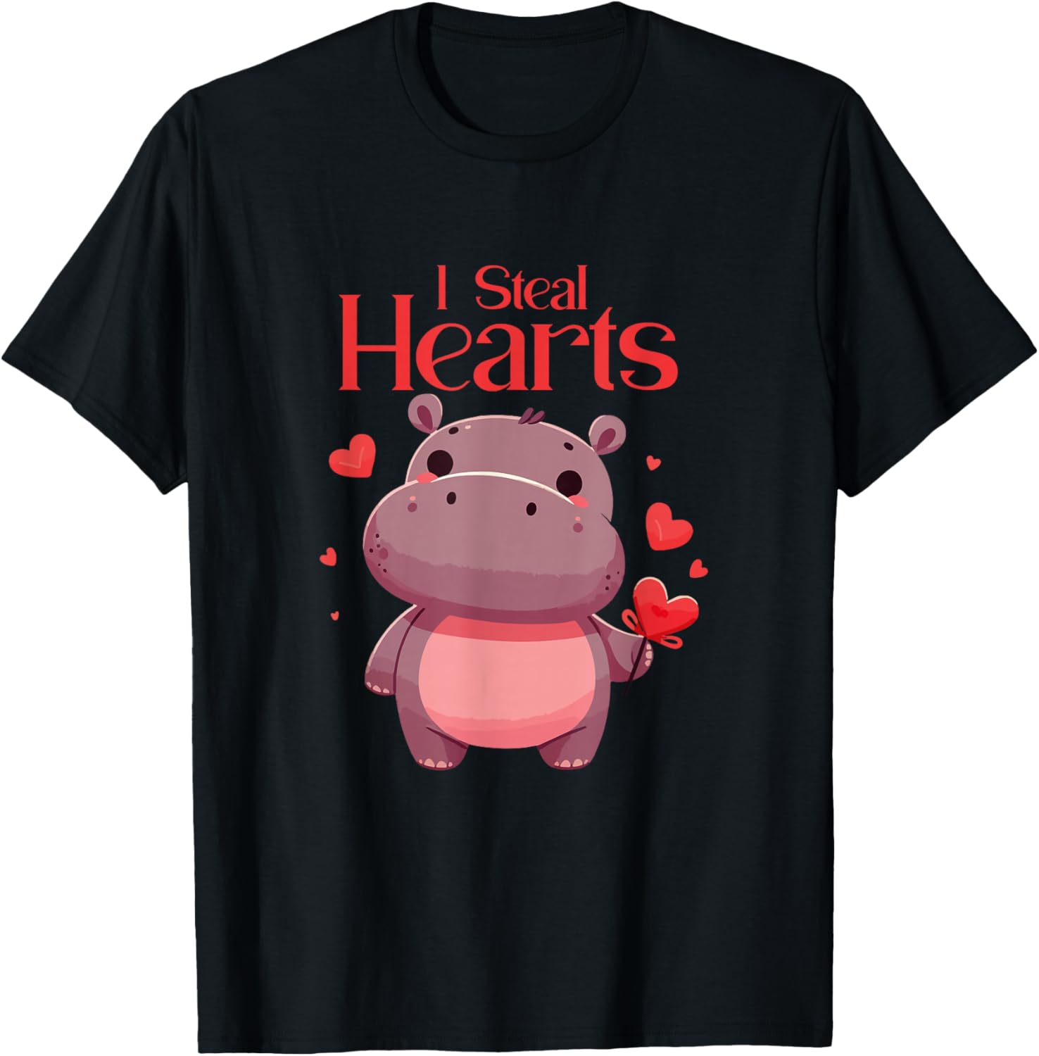 Cute Valentine Heart for Love Couples: Hippo Hippopotamus T-Shirt - T-Shirt | Black