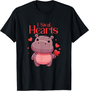 Cute Valentine Heart for Love Couples: Hippo Hippopotamus T-Shirt - T-Shirt | Black