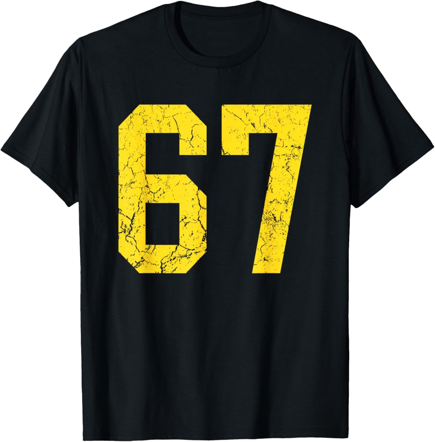 Distressed Bright Gold Number 67 Jersey Player Uniform #67 T-Shirt - T-Shirt | Black