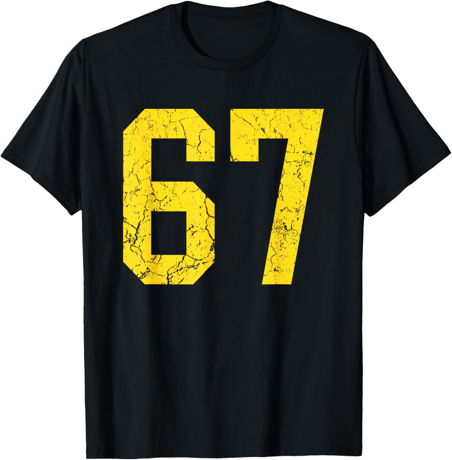 Distressed Bright Gold Number 67 Jersey Player Uniform #67 T-Shirt - T-Shirt | Black