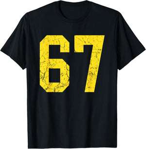 Distressed Bright Gold Number 67 Jersey Player Uniform #67 T-Shirt - T-Shirt | Black
