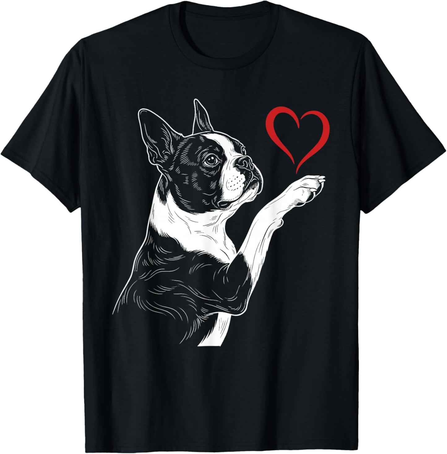 Boston Terrier Lover Dog Art Bostie Holding Heart Valentines T-Shirt - T-Shirt | Black
