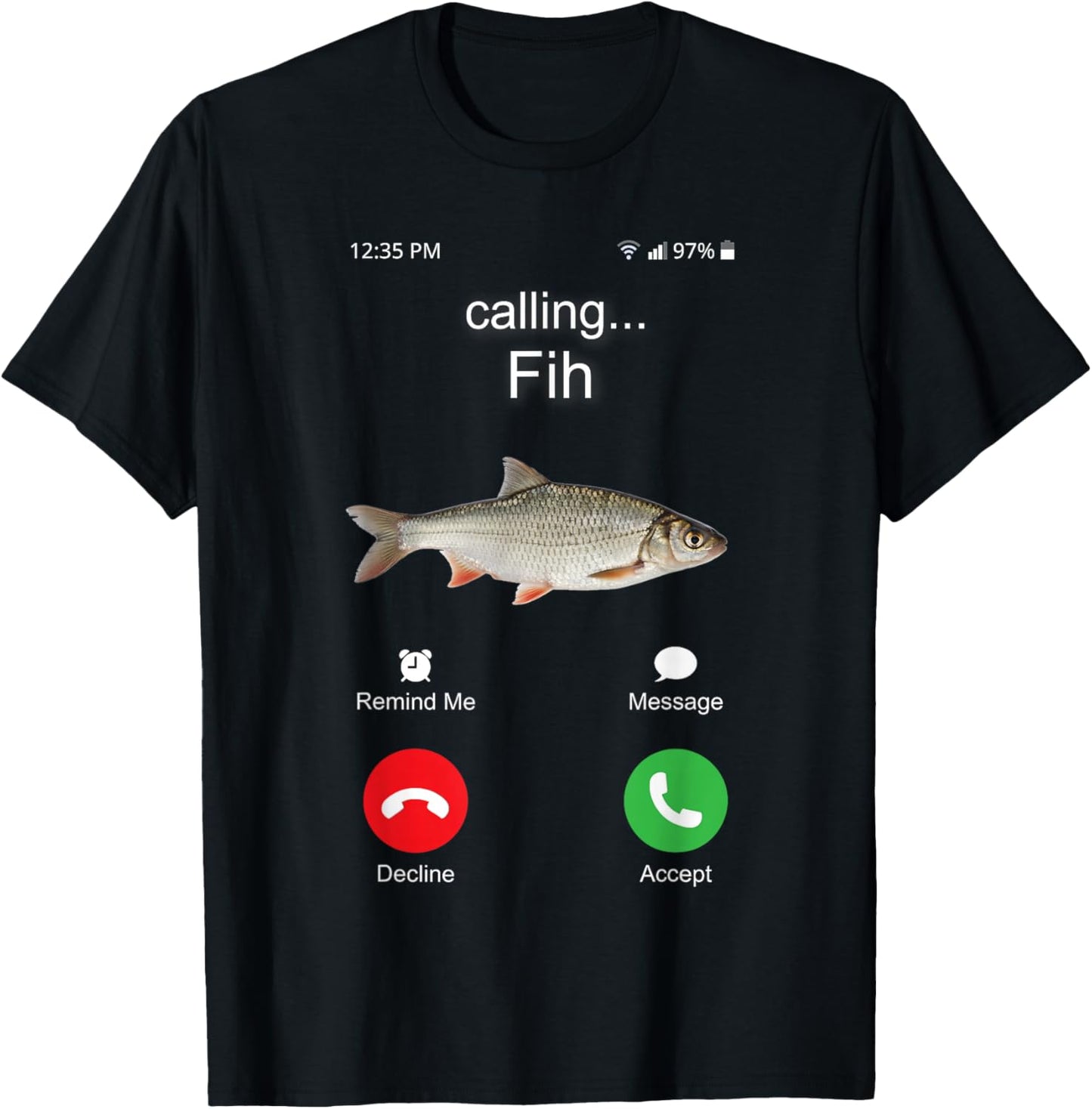 Funny Fih Calling Meme Brainrot Silly Fish Misspelled Joke T-Shirt - T-Shirt | Black