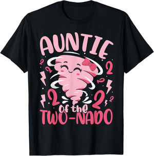 Auntie of The Two-nado Tornado Themed 2nd Birthday Party T-Shirt - T-Shirt | Black