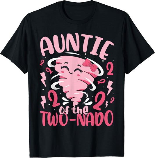 Auntie of The Two-nado Tornado Themed 2nd Birthday Party T-Shirt - T-Shirt | Black