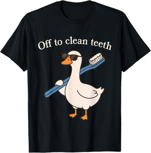 Off to Clean Teeth Funny Goose Dentist Dental Hygienist T-Shirt - T-Shirt | Black
