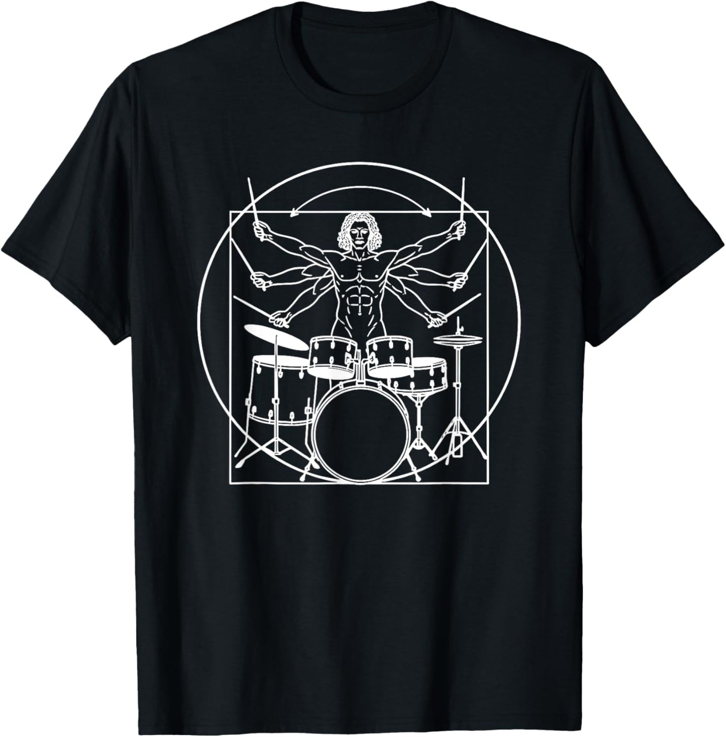 DA Vinci Vitruvian Drummer Man Rock Music Fan Rock n Roll T-Shirt - T-Shirt | Black