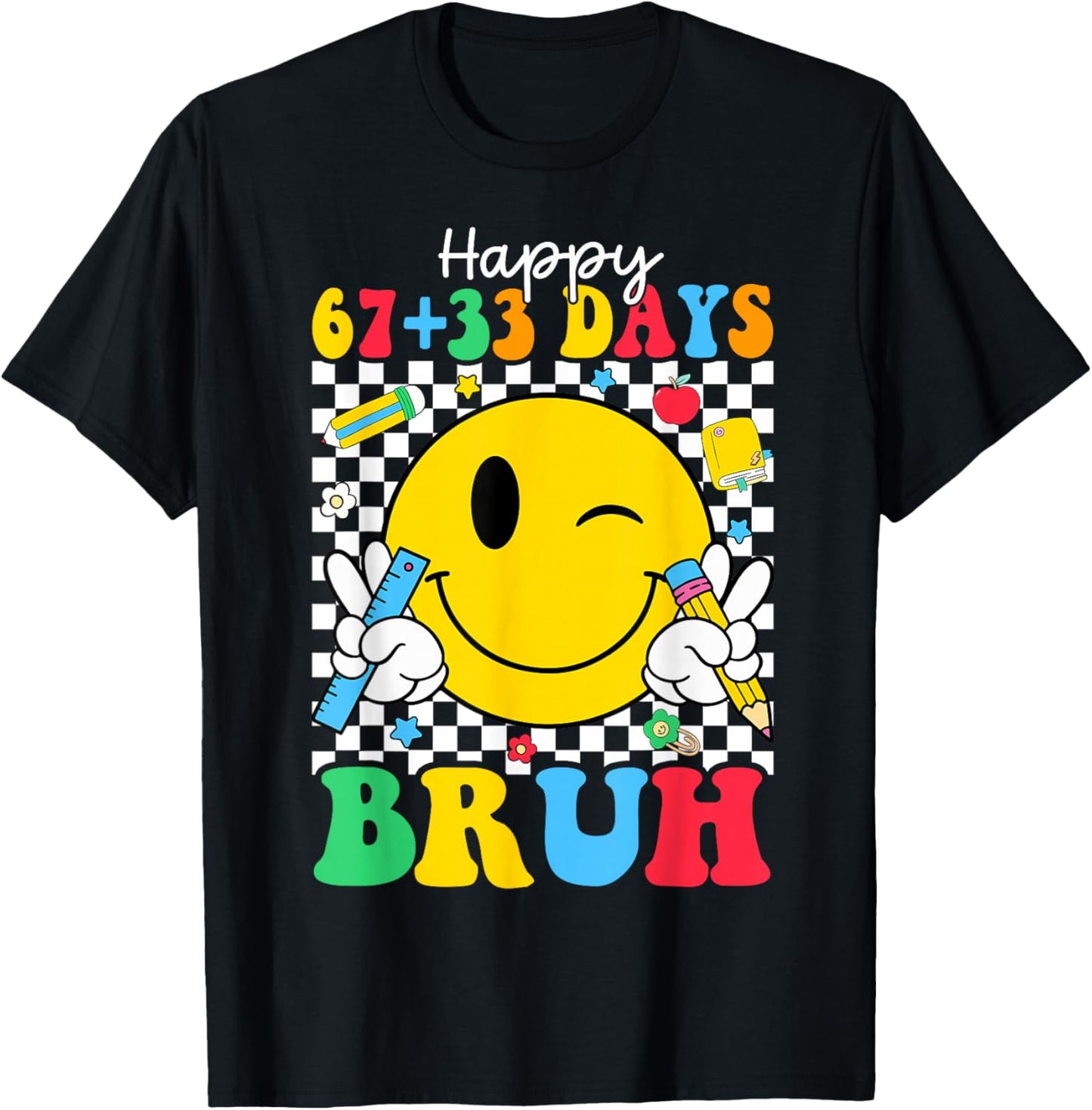 Happy 67 33 Days of School 100th Day of School Kids Teacher T-Shirt - T-Shirt | Black