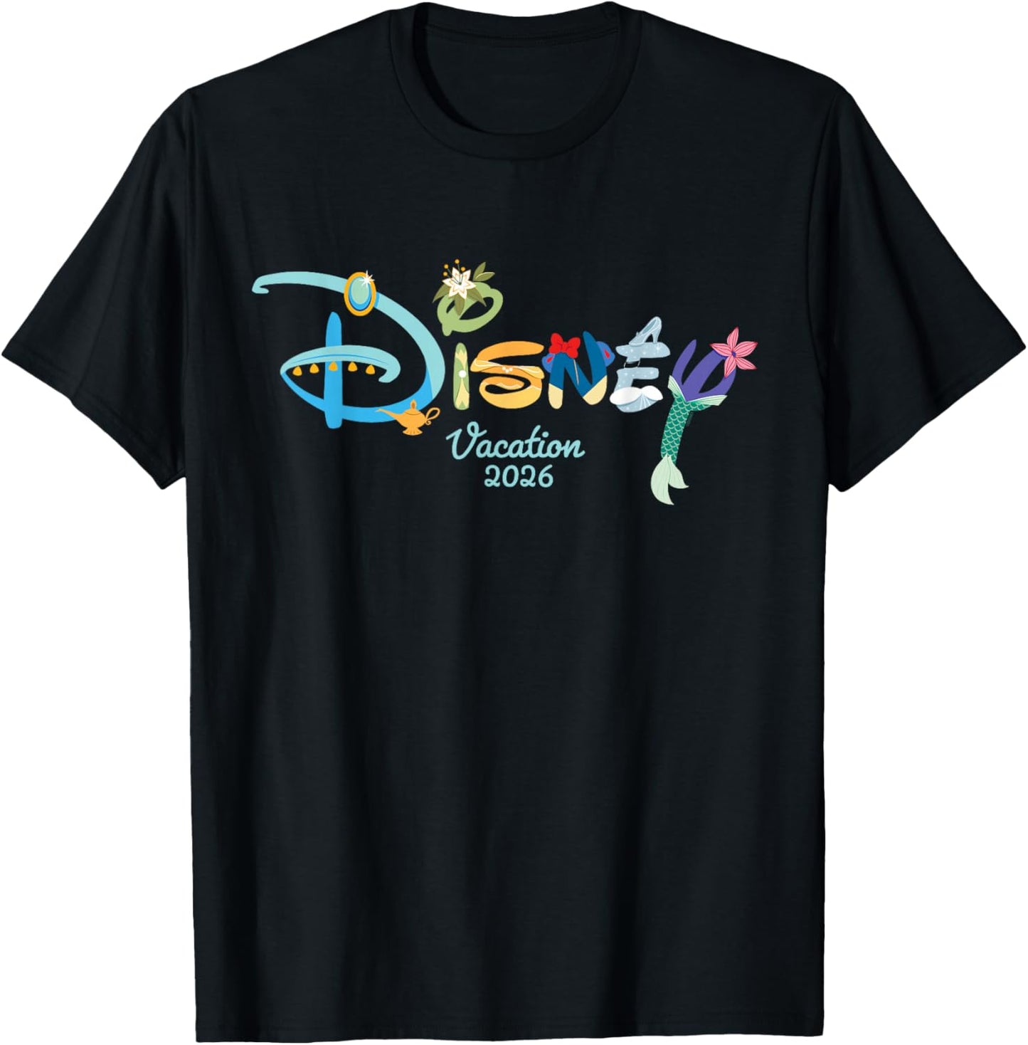 Disney Princess Letters Logo Matching Disney Vacation 2026 T-Shirt - T-Shirt | Black