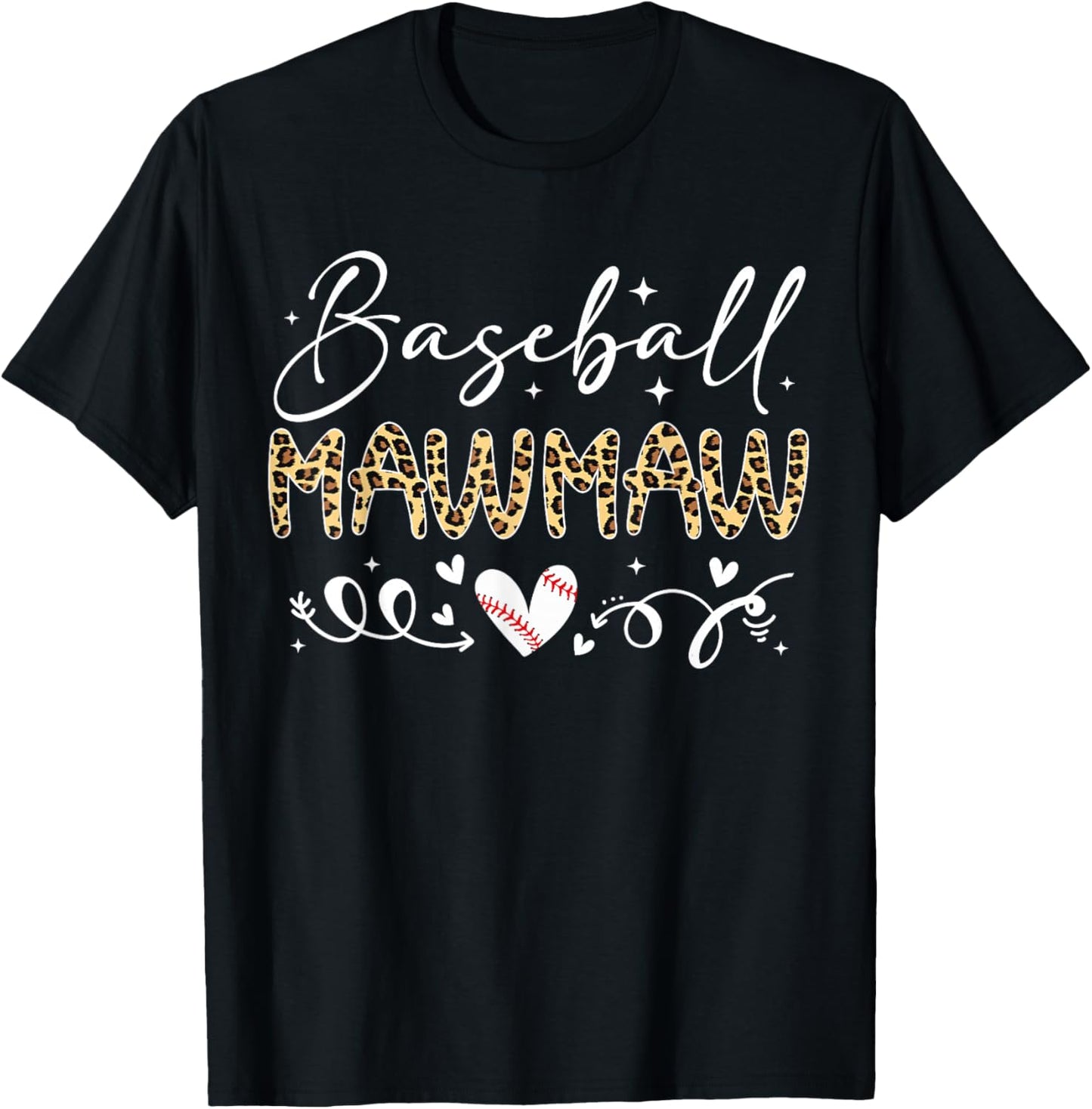 Baseball Mawmaw Leopard Baseball Heart T-Shirt - T-Shirt | Black