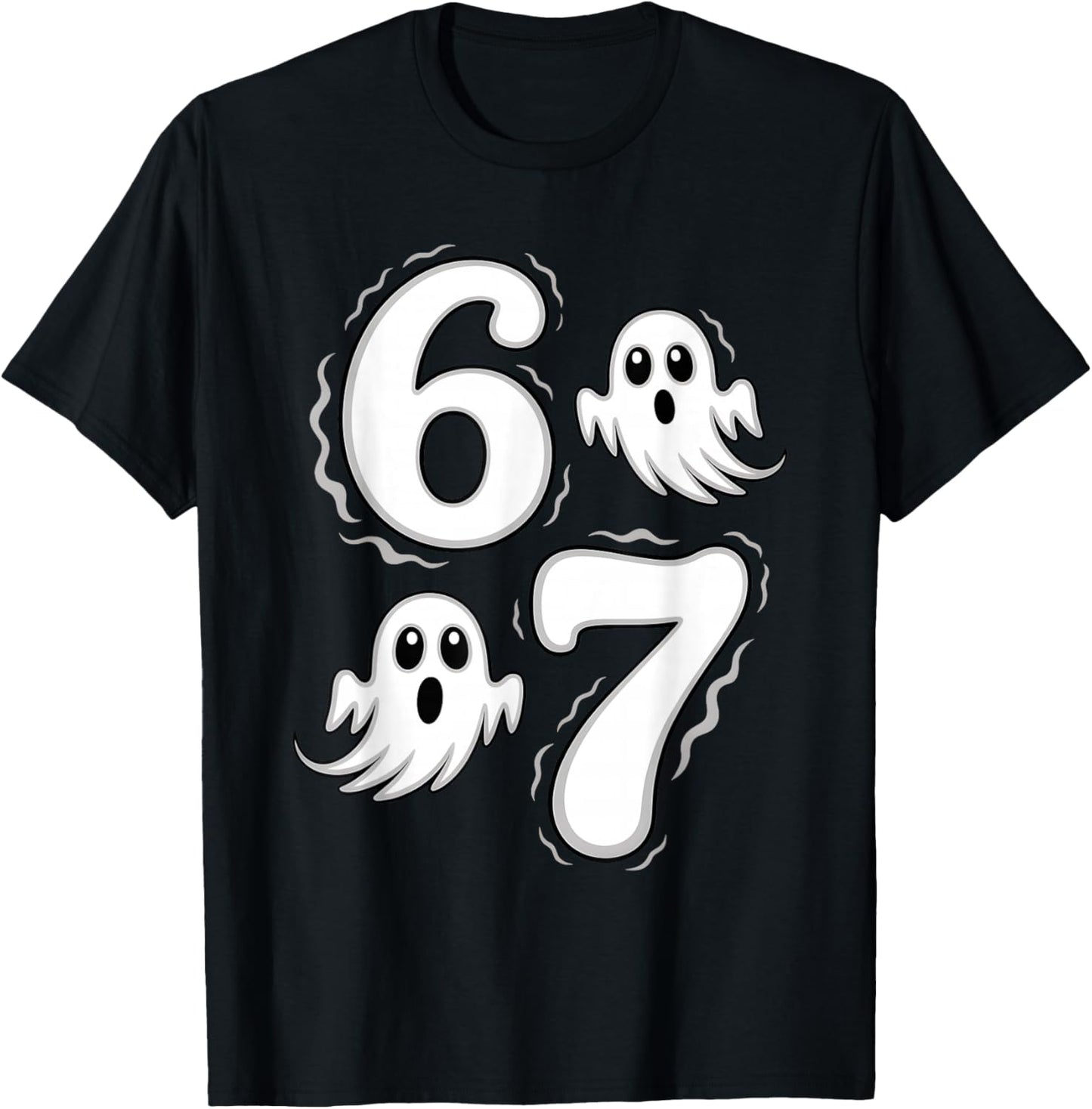 67 Meme Six Seven 6 7 Halloween Ghost Funny Brainrot T-Shirt - T-Shirt | Black