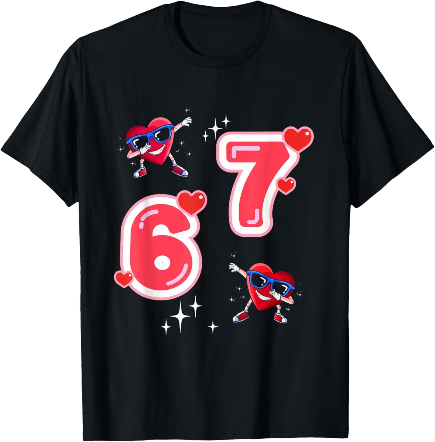 67 Valentines Shirt 67 Hearts Dabbing Valentine Six Seven T-Shirt - T-Shirt | Black