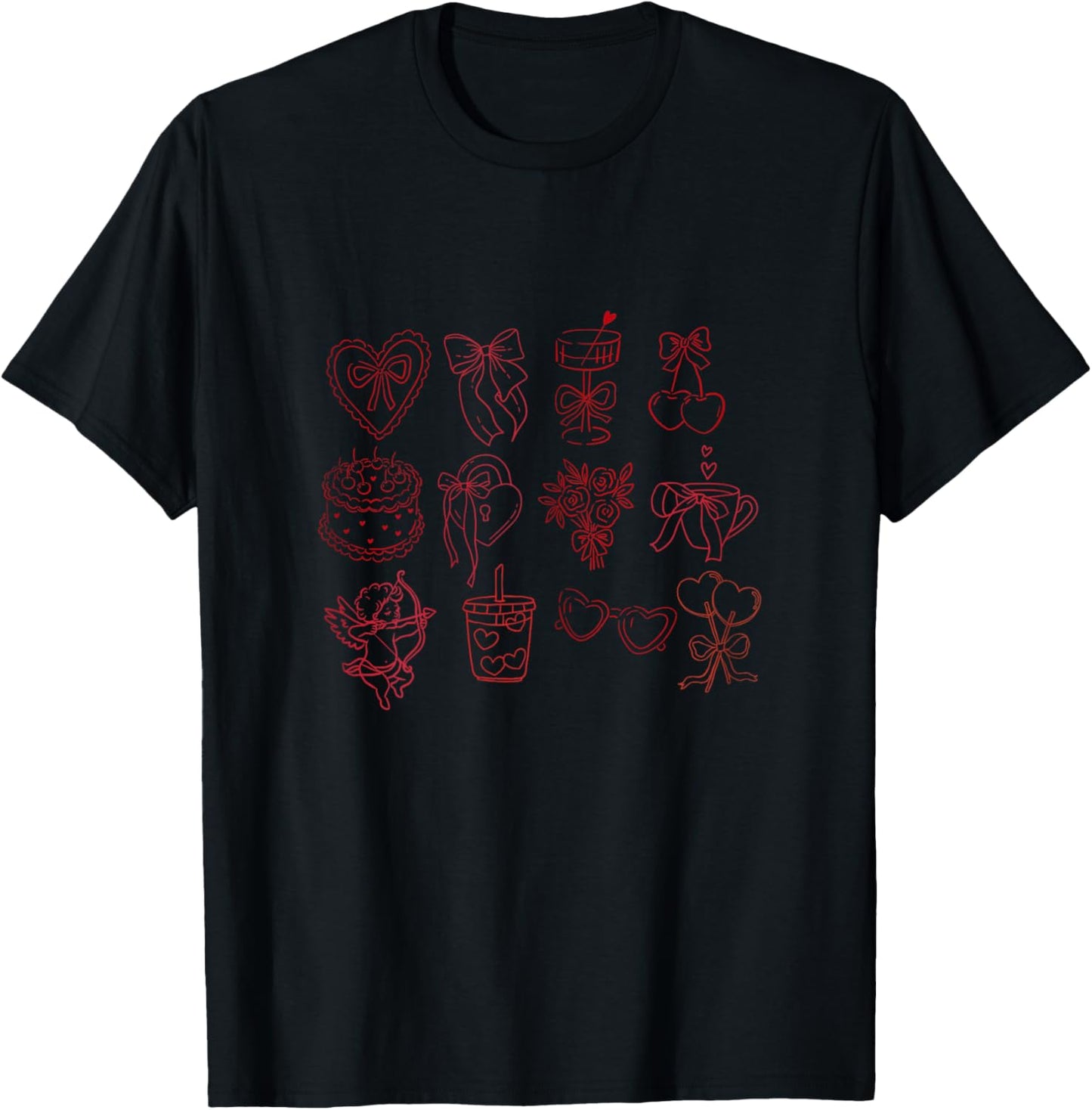Vintage Valentine Design Hearts T-Shirt - T-Shirt | Black