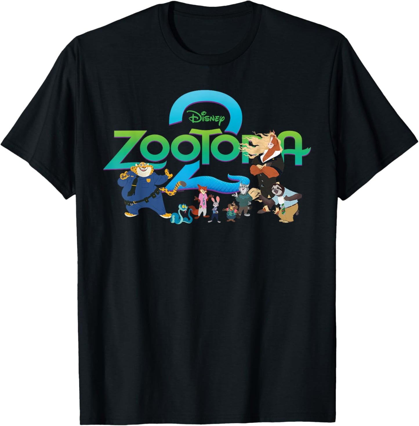 Disney Zootopia 2 Illustrated Characters and Logo T-Shirt - T-Shirt | Black