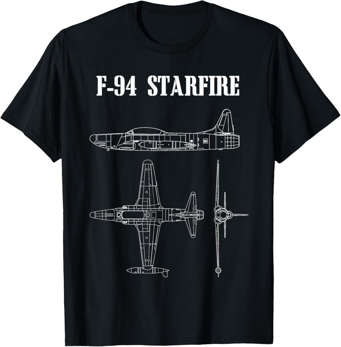 F-94 Starfire American Airplane Aircraft Blueprint T-Shirt - T-Shirt | Black