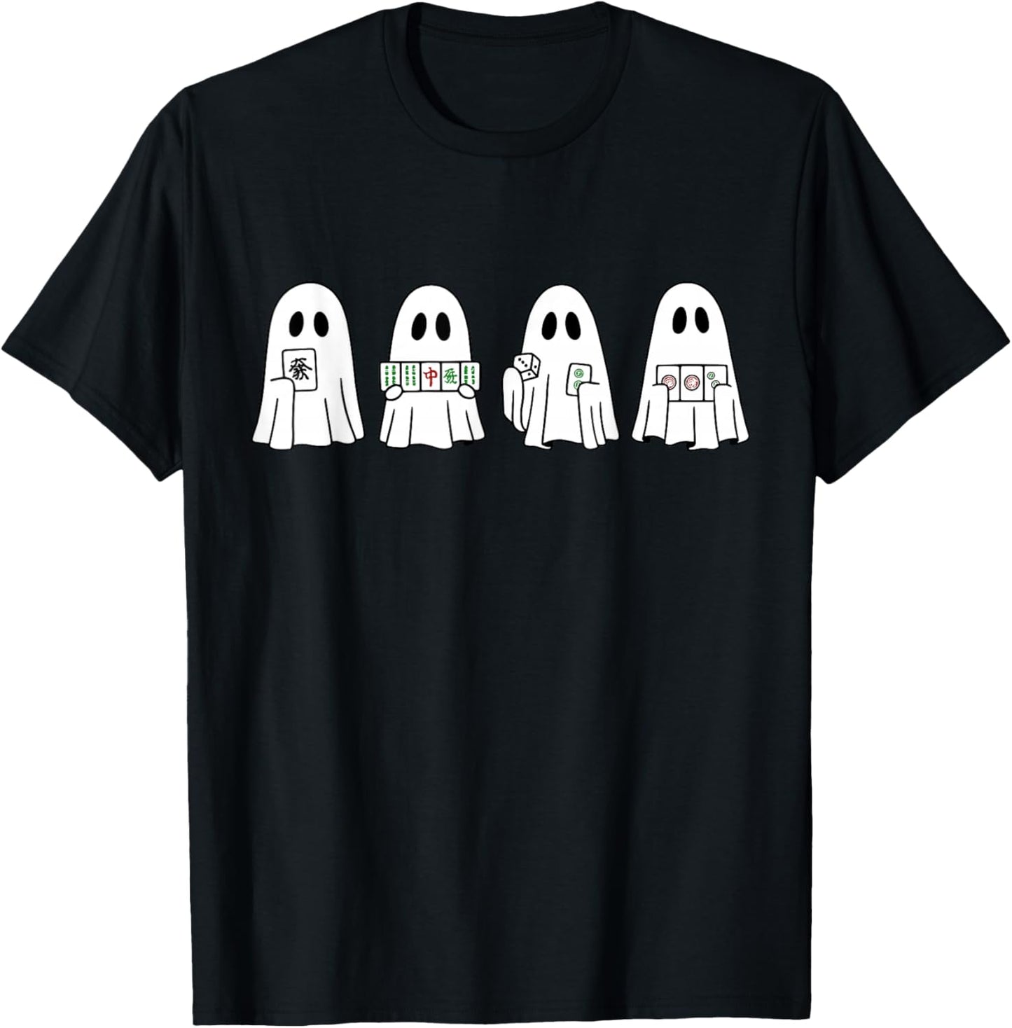 Halloween Ghost Playing Mahjong Spooky Season Game Day Fall T-Shirt - T-Shirt | Black