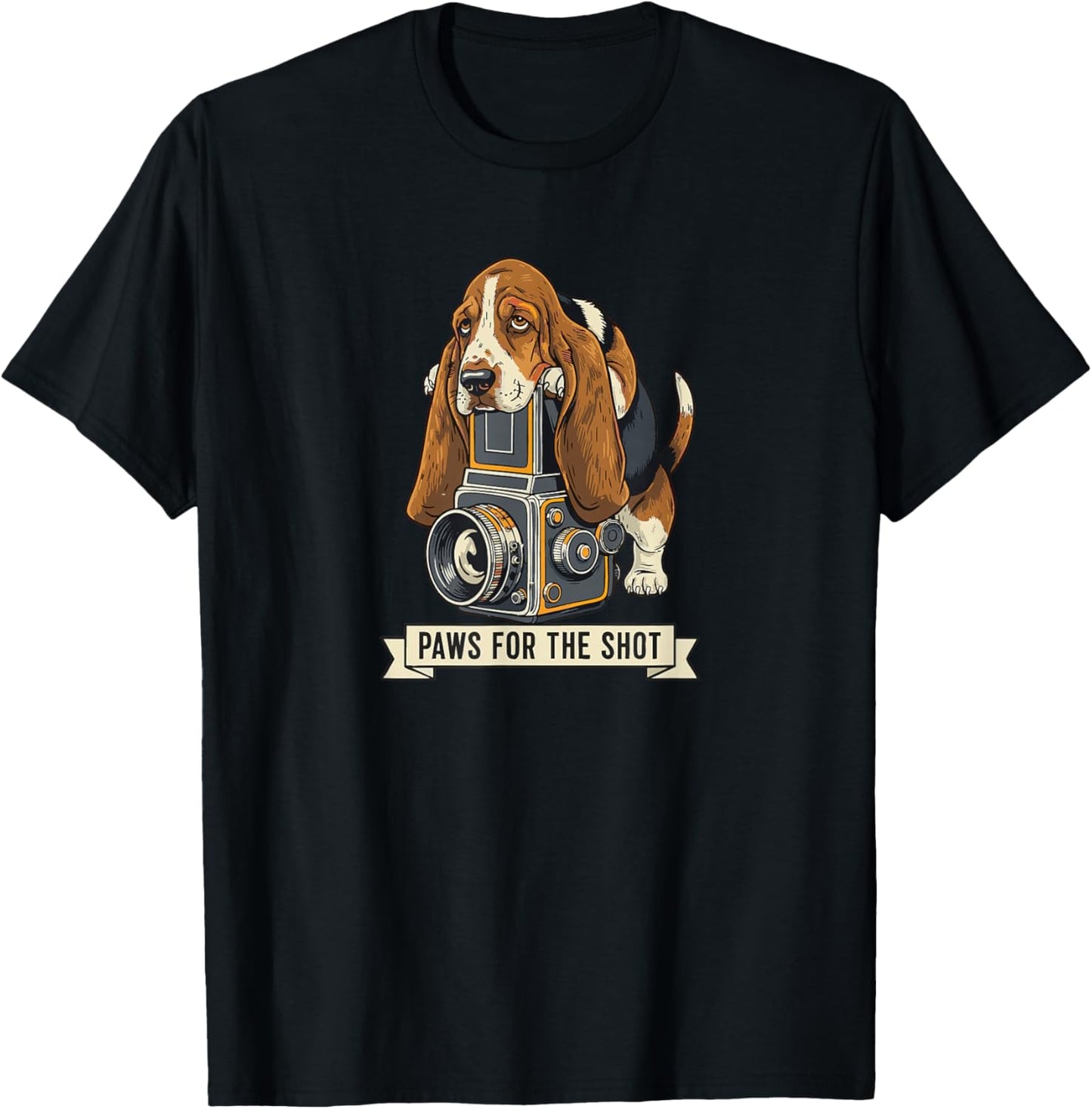 Cute Basset Hound Photography Paws for The Shot Pun Photo T-Shirt - T-Shirt | Black