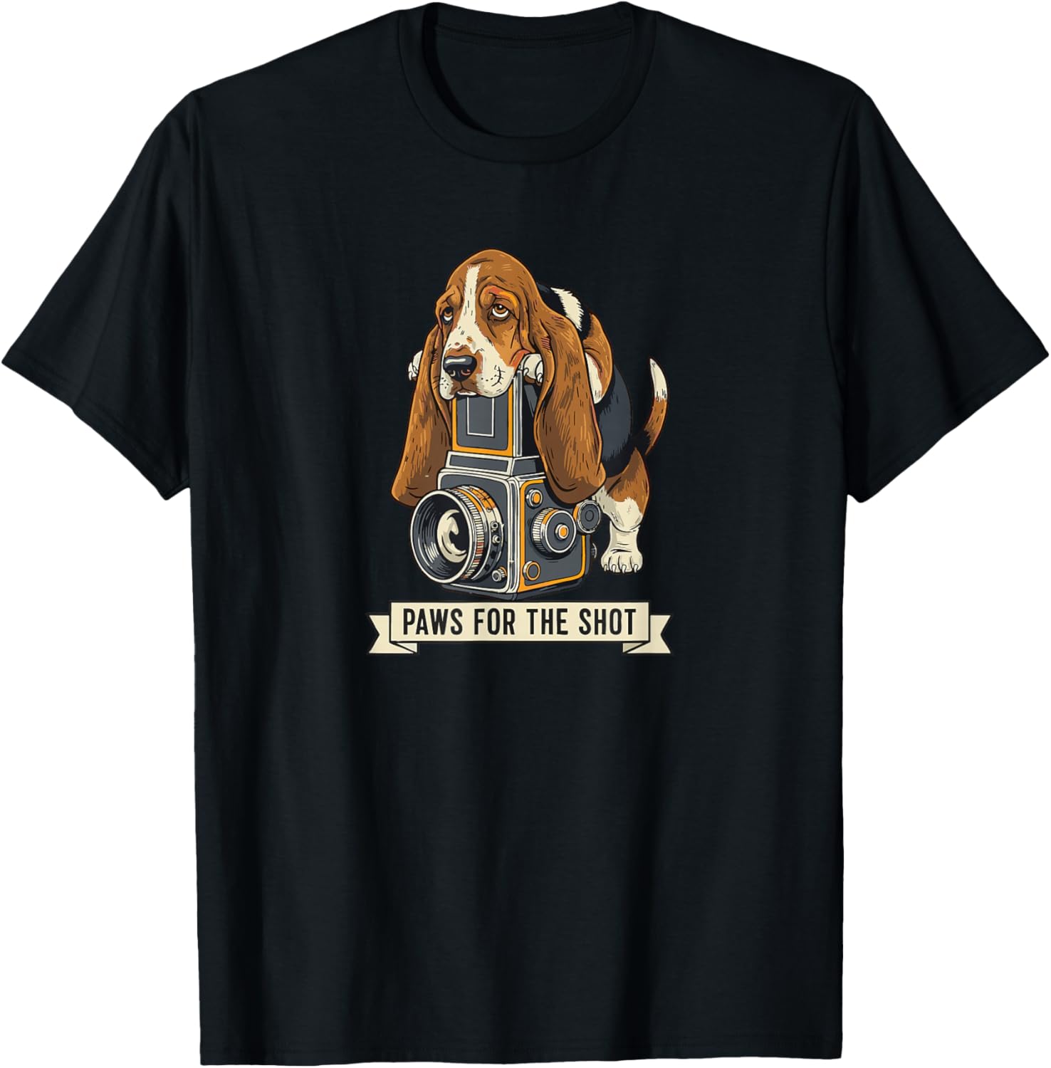 Cute Basset Hound Photography Paws for The Shot Pun Photo T-Shirt - T-Shirt | Black