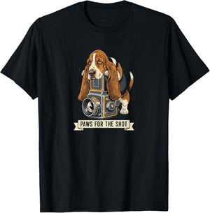Cute Basset Hound Photography Paws for The Shot Pun Photo T-Shirt - T-Shirt | Black