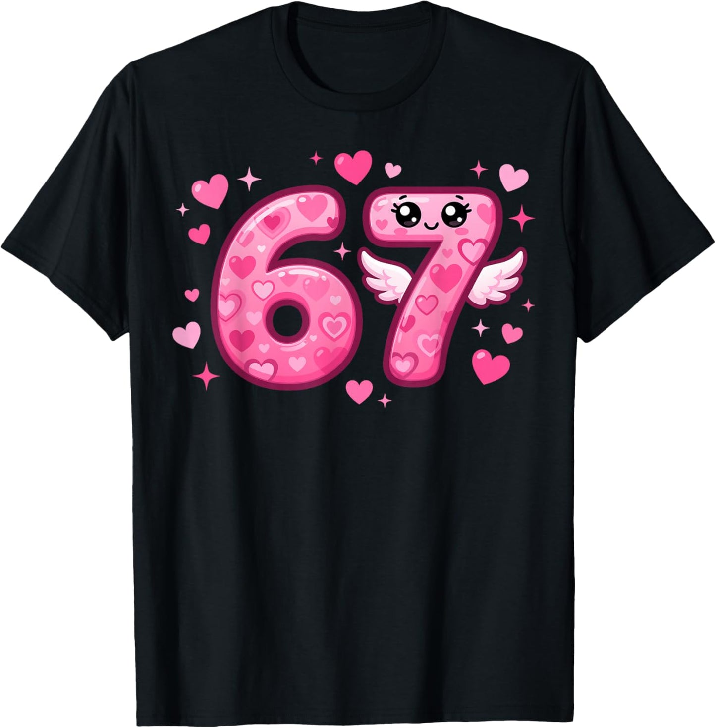 Kawaii 6-7 Pink Heart Six Seven Kids Meme 6 7 Valentines T-Shirt - T-Shirt | Black