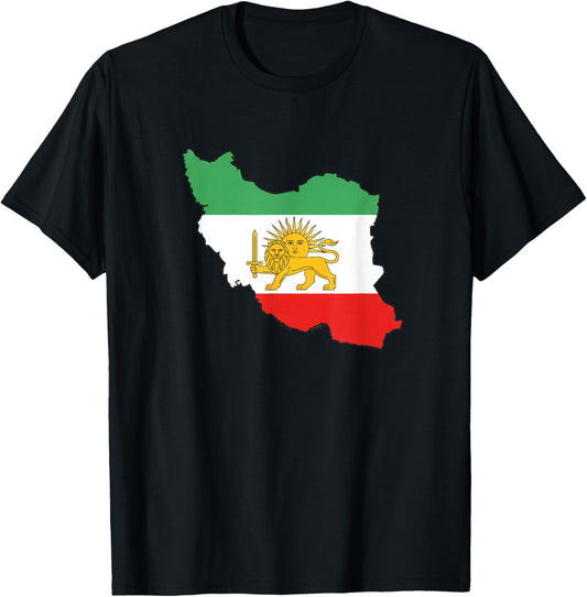 Iran Map with Lion and Sun Emblem Persian Pride Iran History T-Shirt - T-Shirt | Black