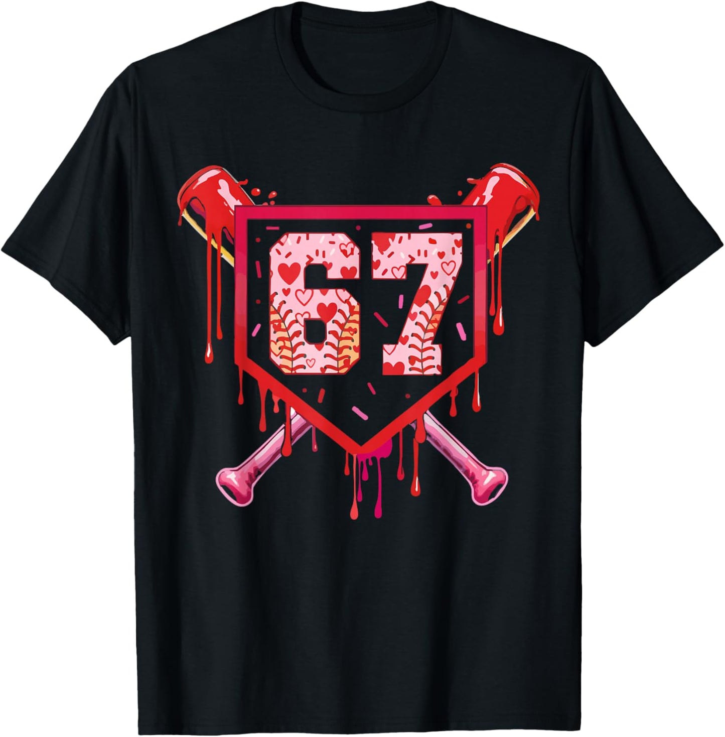 Baseball Ice Cream Drip Number 67 Meme Valentine Couple Love T-Shirt - T-Shirt | Black