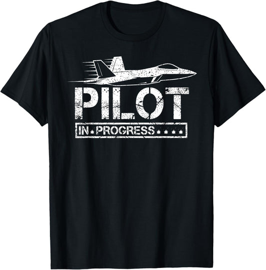 Pilot in Progress Funny Fighter Jet Aviation Student Pilot T-Shirt - T-Shirt | Black
