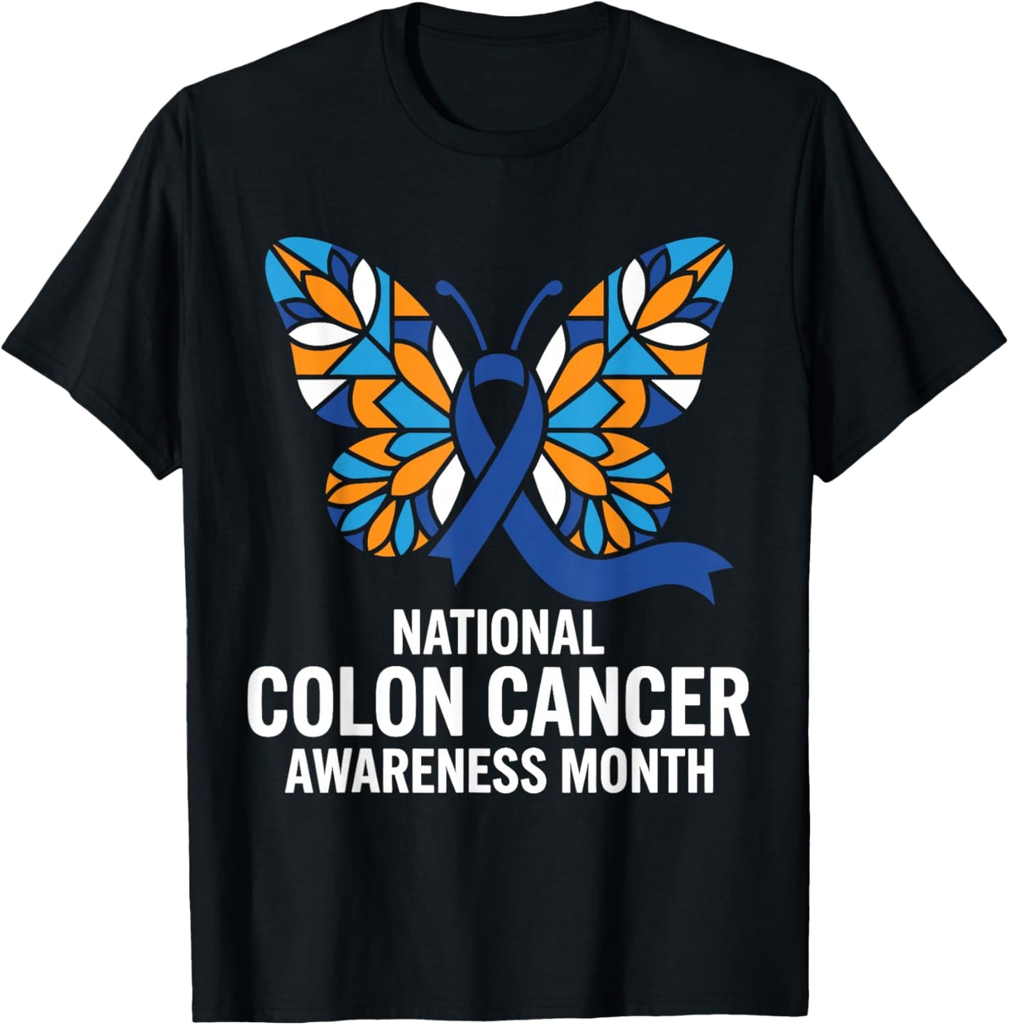 National Colon Cancer Awareness Month Blue Ribbon Men Women T-Shirt - T-Shirt | Black