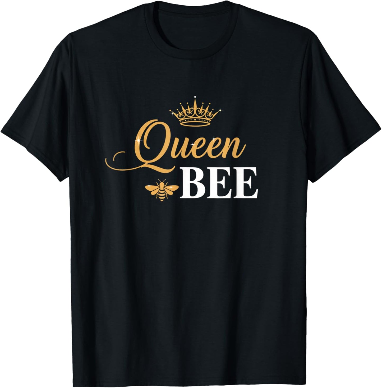 Queen Bee Crown Script Feminine Nature Insect Lover T-Shirt - T-Shirt | Black