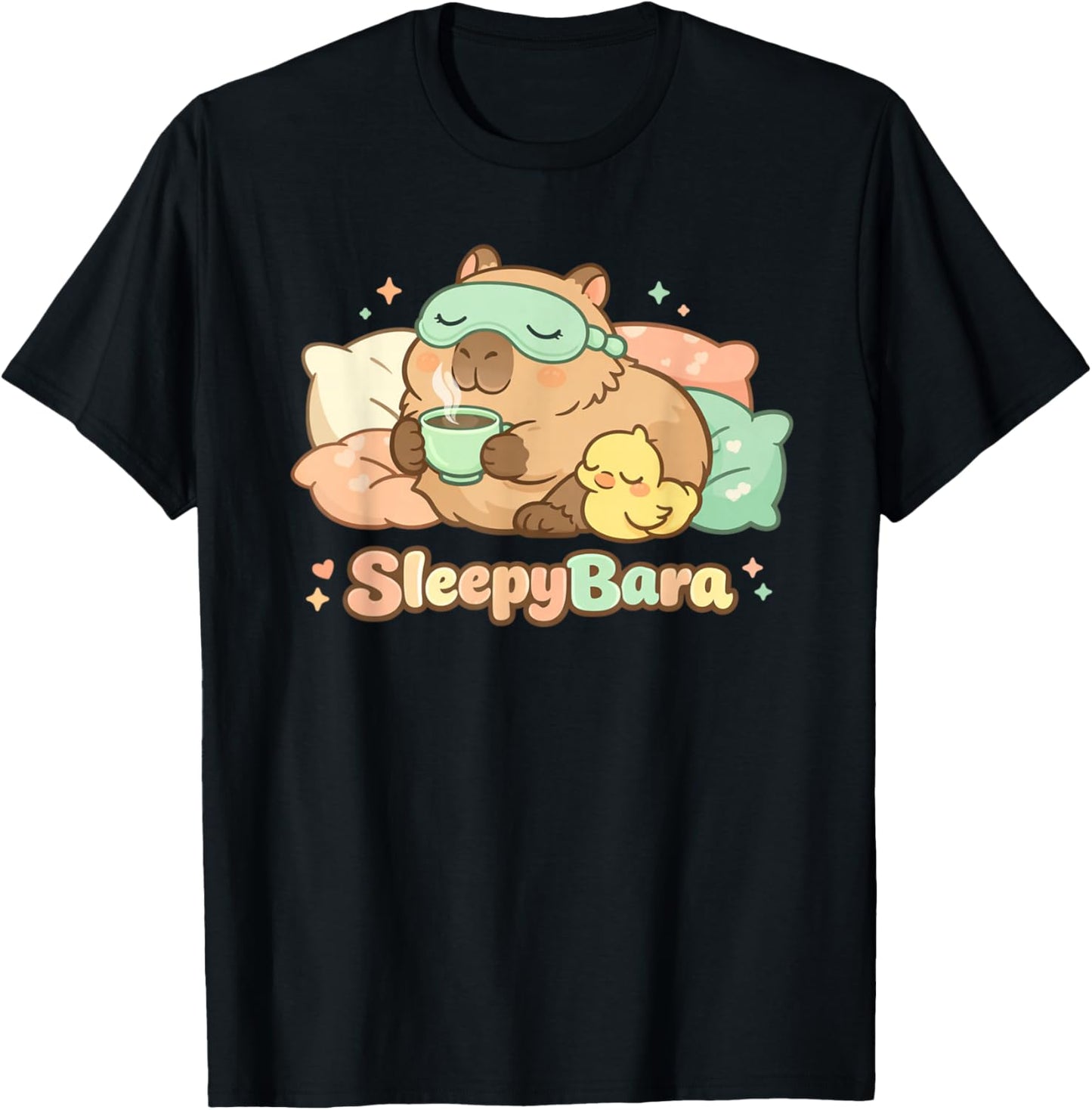 Funny Capybara Sleepybara Pajamas Kawaii Man Woman Kid T-Shirt - T-Shirt | Black