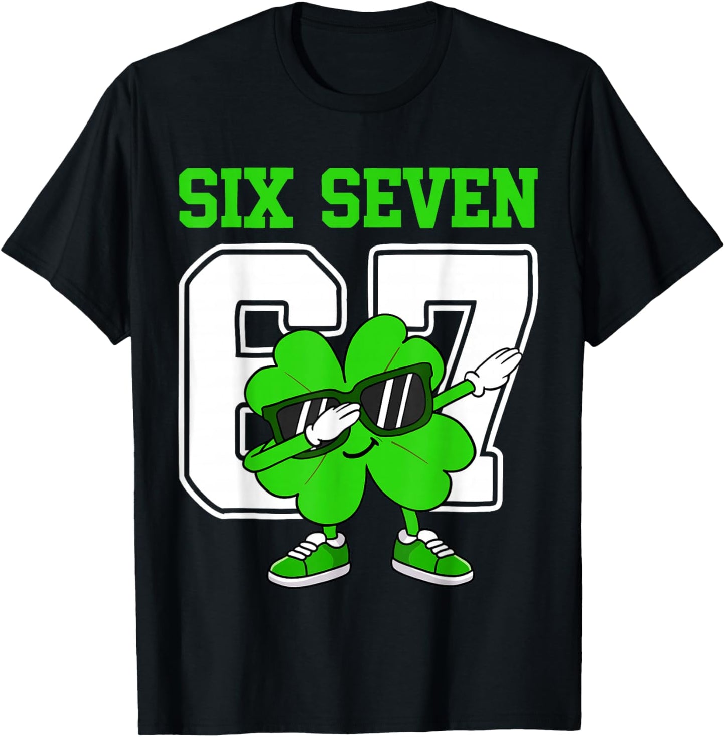 Boys St Patricks Day Dabbing Shamrock Clover 67 Six Seven T-Shirt - T-Shirt | Black