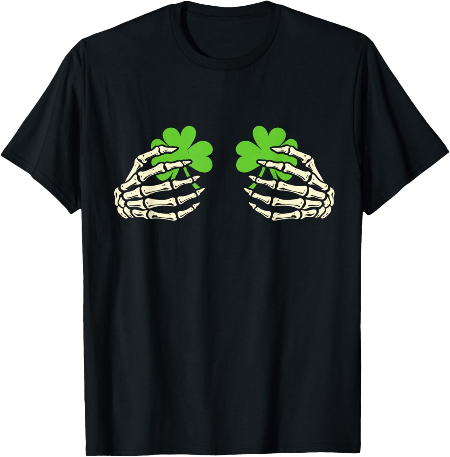 Skeleton Hands with Lucky Shamrock Funny Patrick's Day Women T-Shirt - T-Shirt | Black
