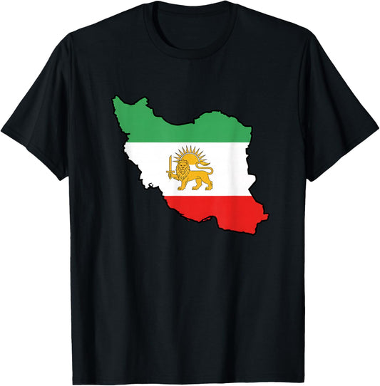 Iran Map with Lion Emblem Persian Lion Pride Flag Map Design T-Shirt - T-Shirt | Black