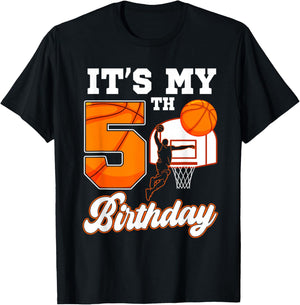 It's My 5th Birthday Basketball Theme 5 Year Old Boy Bday T-Shirt - T-Shirt | Black