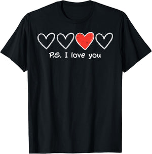 Valentines Day Hearts PS I Love You Cute Women Girls Kid Men T-Shirt - T-Shirt | Black