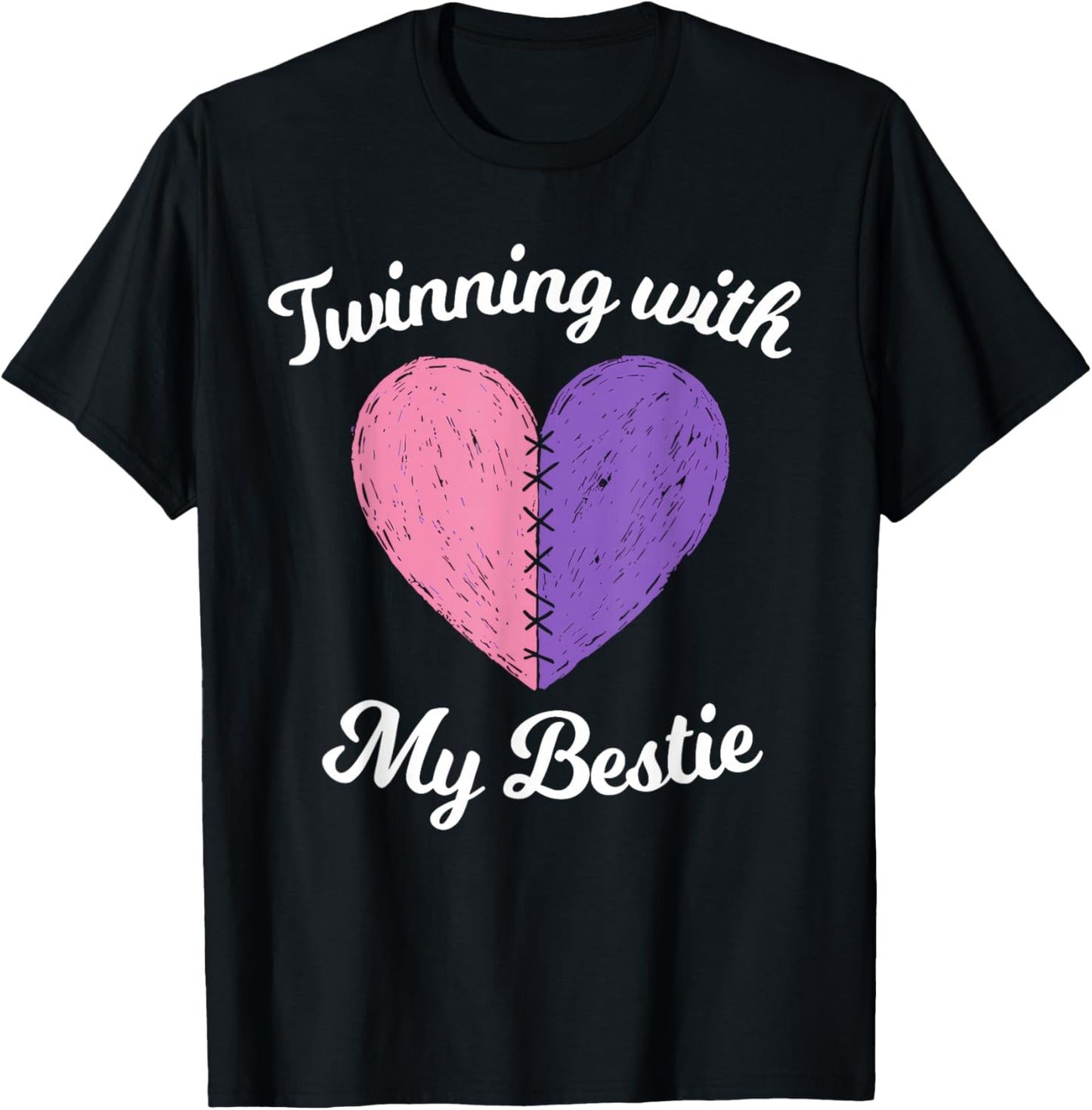 Twinning with My Bestie Matching Twins Day Heart T-Shirt - T-Shirt | Black