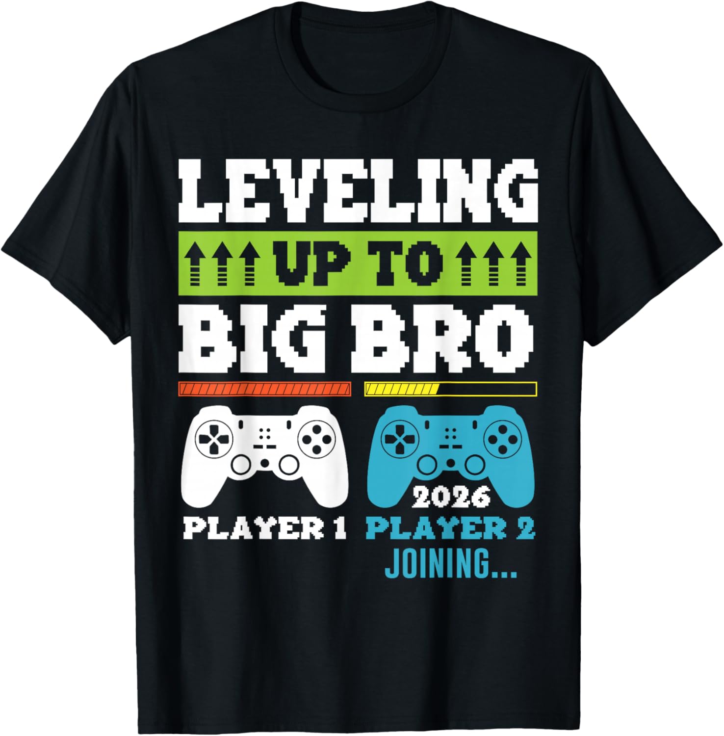 Leveling up to Big Brother est 2026 Gamer Boys Gaming Kids T-Shirt - T-Shirt | Black