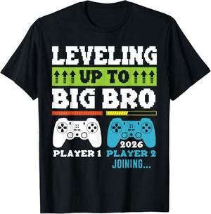 Leveling up to Big Brother est 2026 Gamer Boys Gaming Kids T-Shirt - T-Shirt | Black