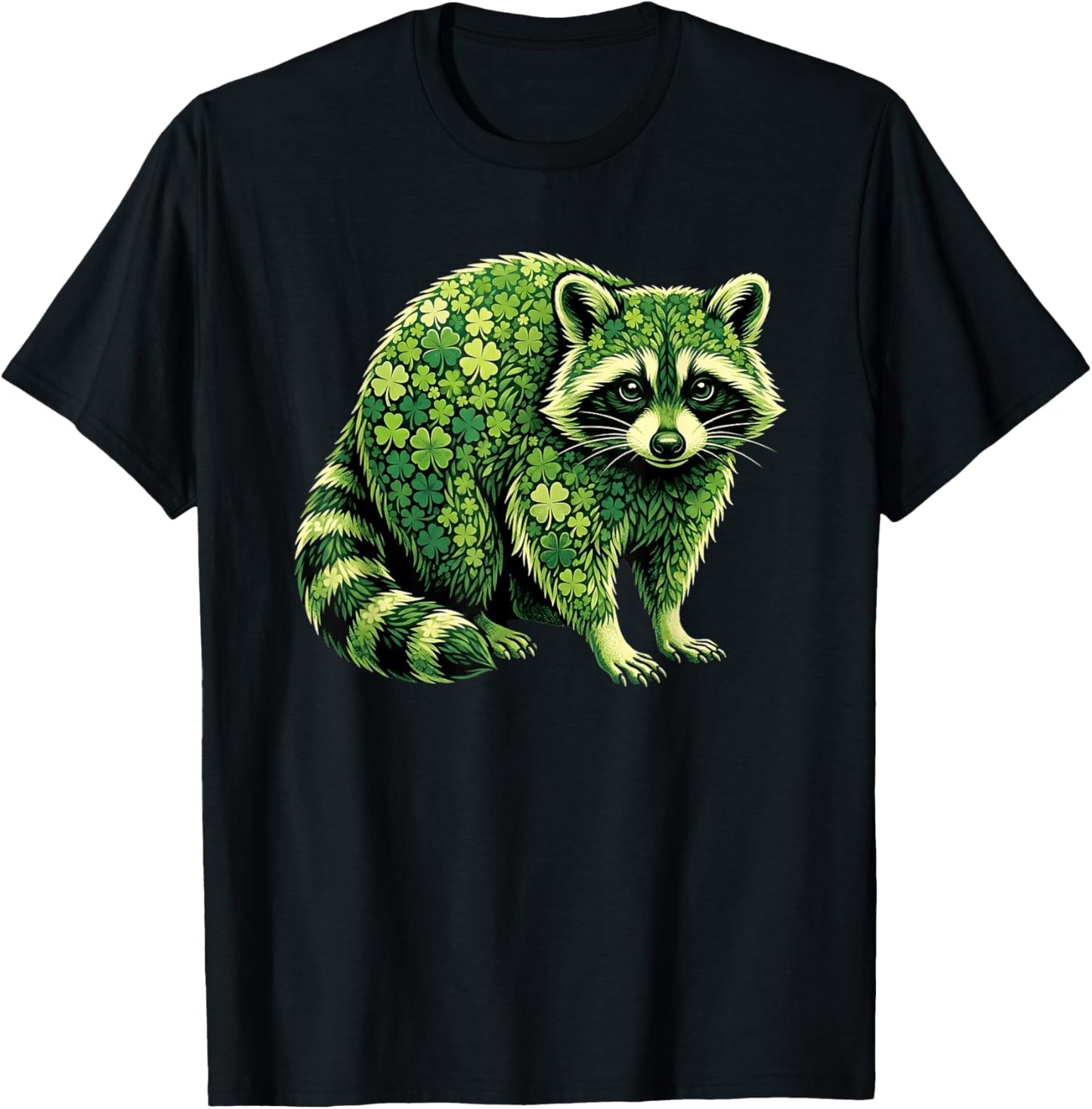 Raccoon Shamrocks St Patricks Day Raccoon T-Shirt - T-Shirt | Black