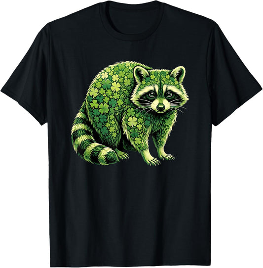 Raccoon Shamrocks St Patricks Day Raccoon T-Shirt - T-Shirt | Black