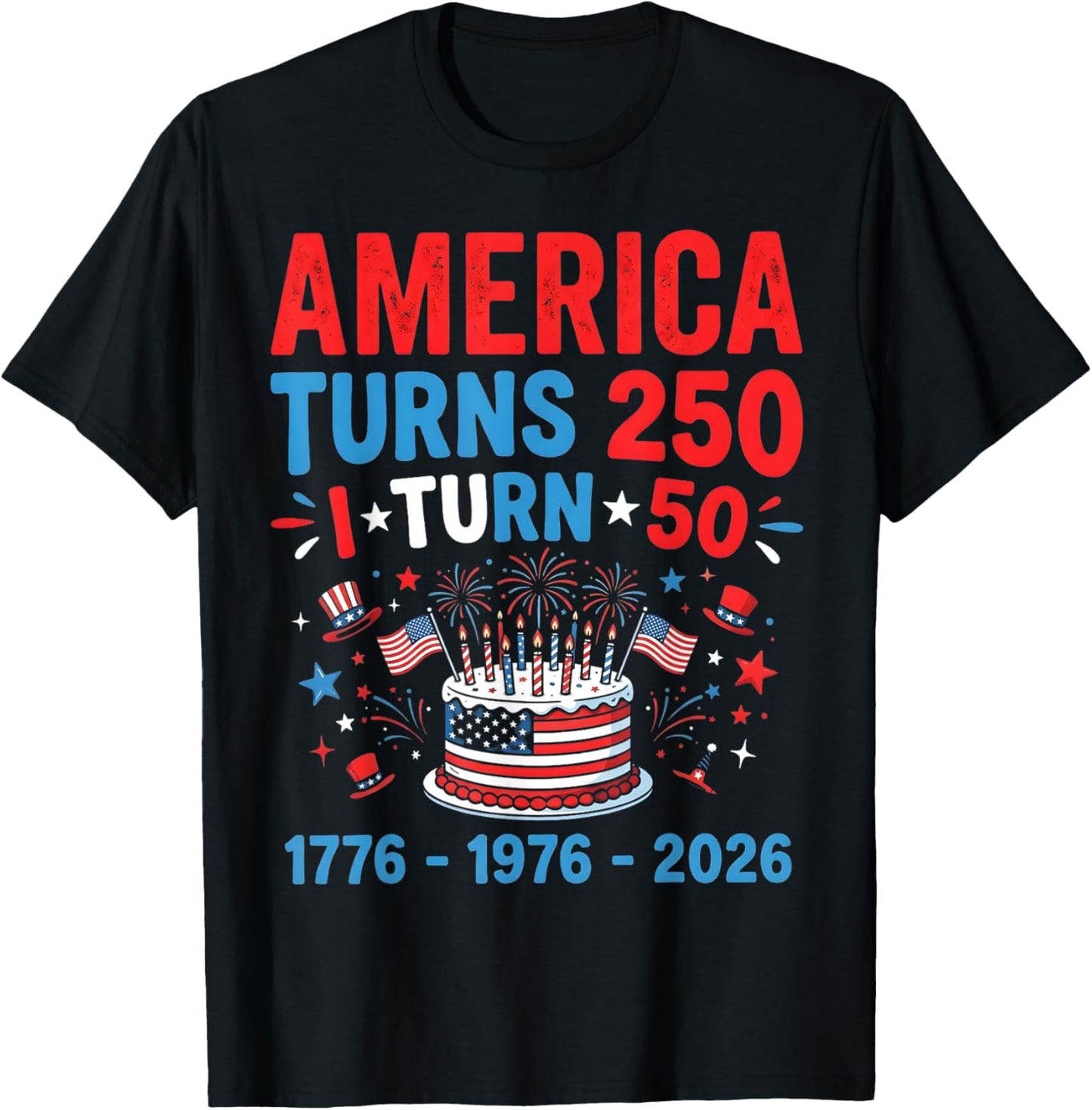 Vintage 50th Birthday America Turns 250 I Turn 50 Patriotic T-Shirt - T-Shirt | Black