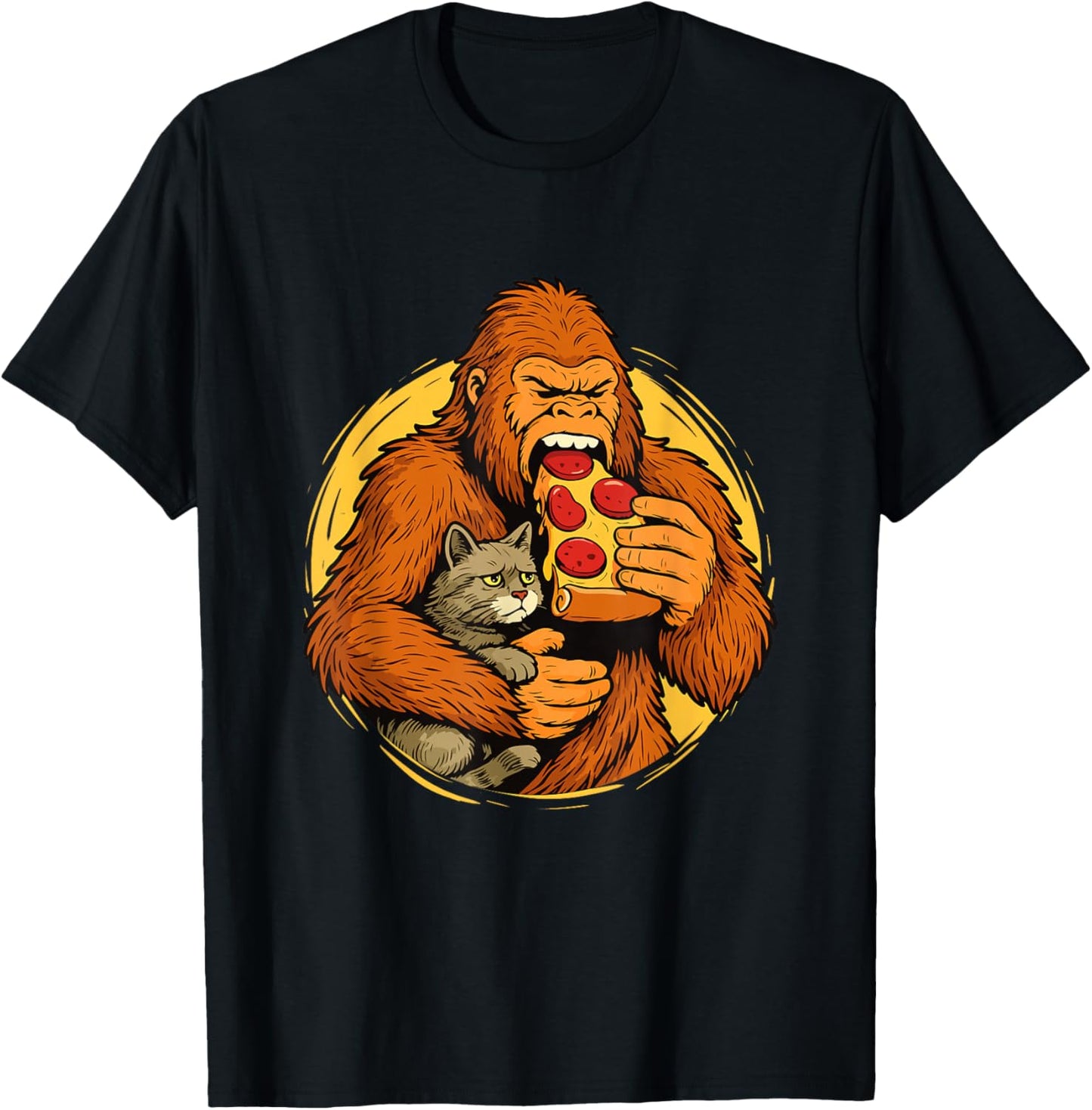 Bigfoot Eating Pizza - Italian Food Lover Pizza Baker T-Shirt - T-Shirt | Black
