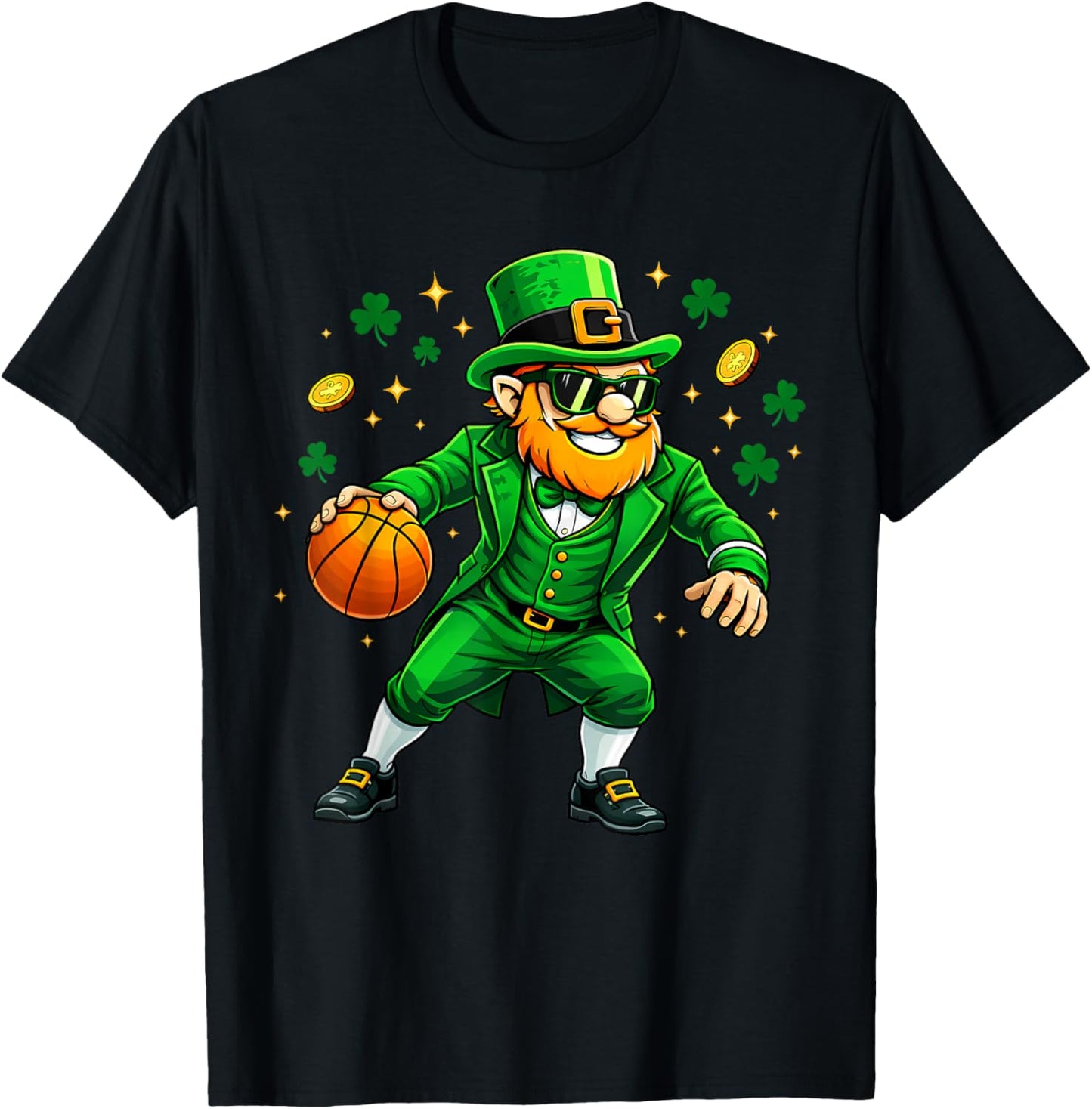Leprechaun Play Basketball Funny St Patrick's Day Men Boys T-Shirt - T-Shirt | Black