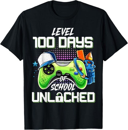 Level 100 Days of School Unlocked Funny 100th Day of School T-Shirt - T-Shirt | Black