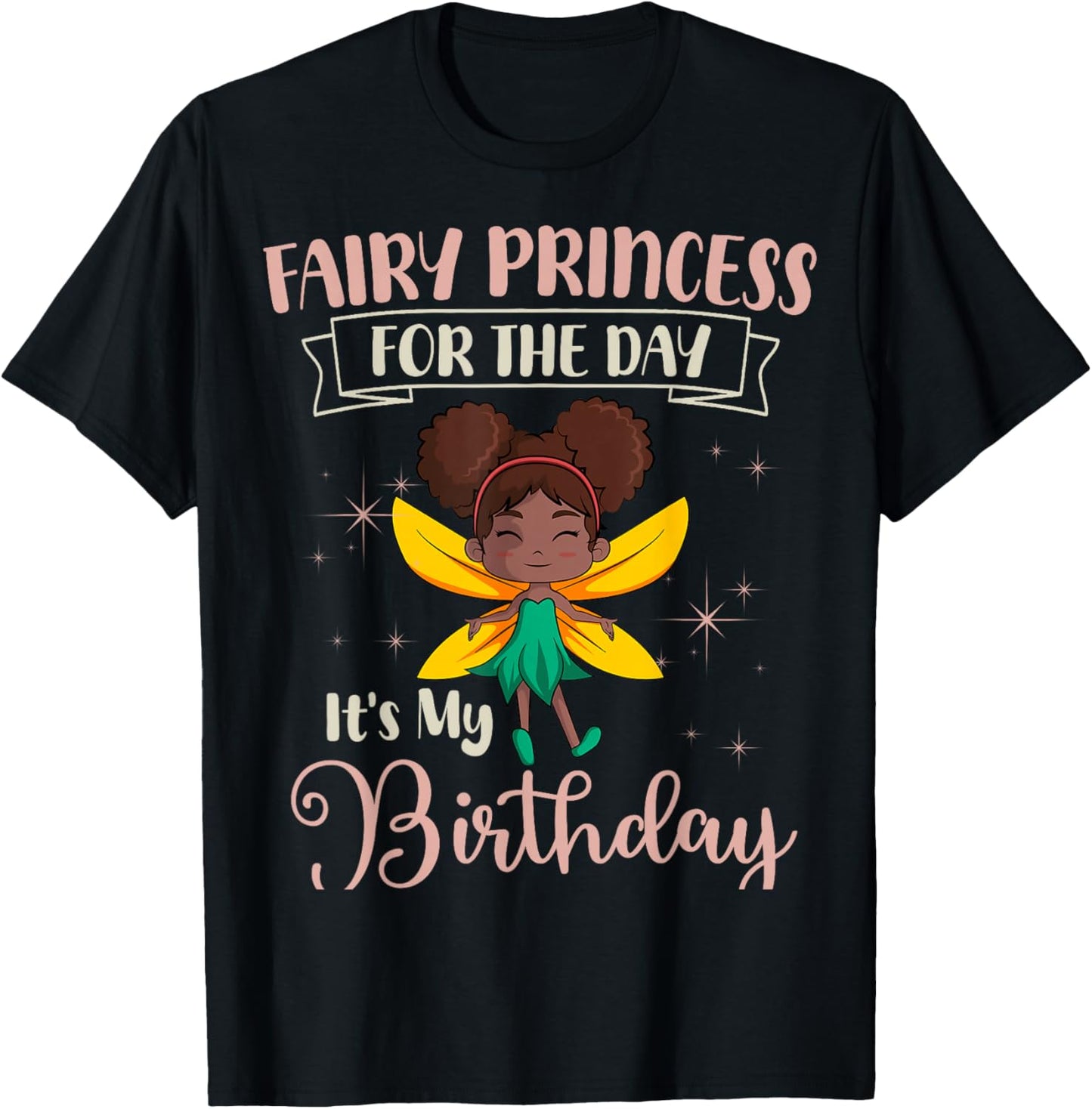 Fairy Birthday Party Magical Theme Pixie African American T-Shirt - T-Shirt | Black