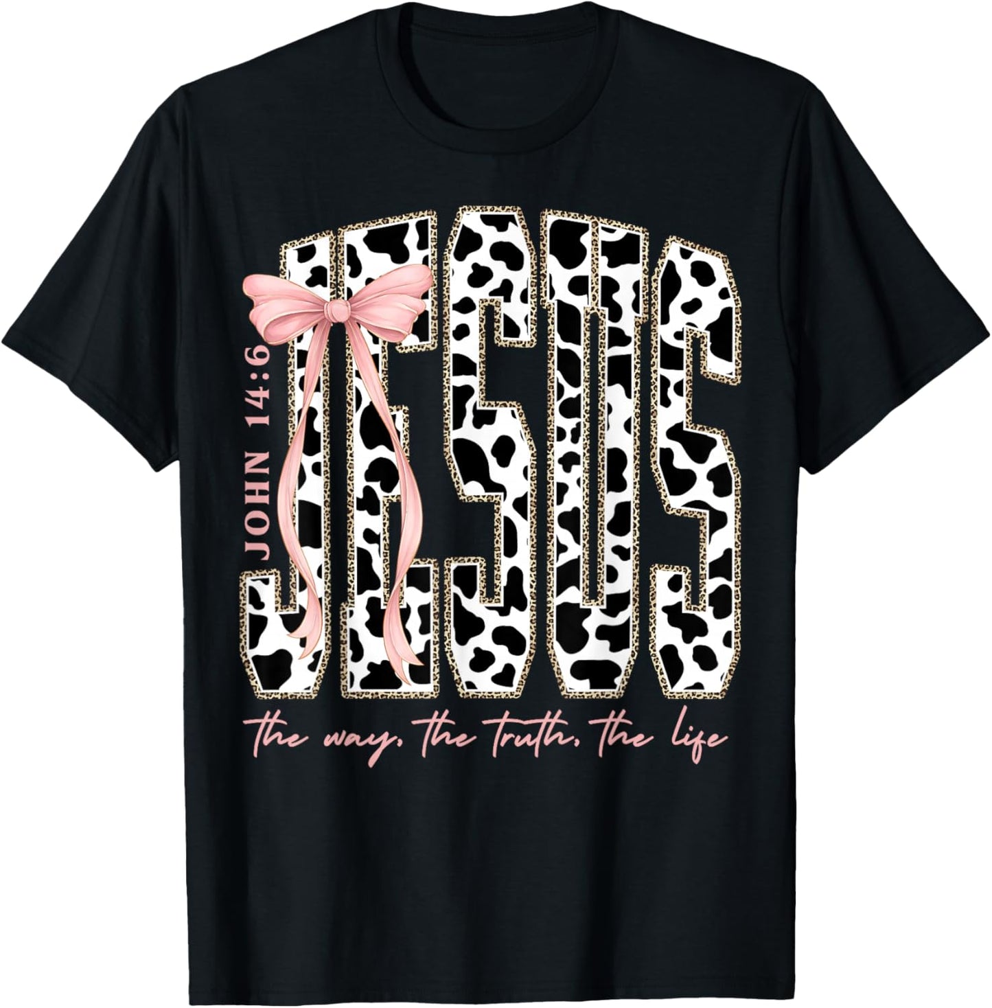 Retro Jesus Coquette Cow Print The Way The Truth The Life T-Shirt - T-Shirt | Black