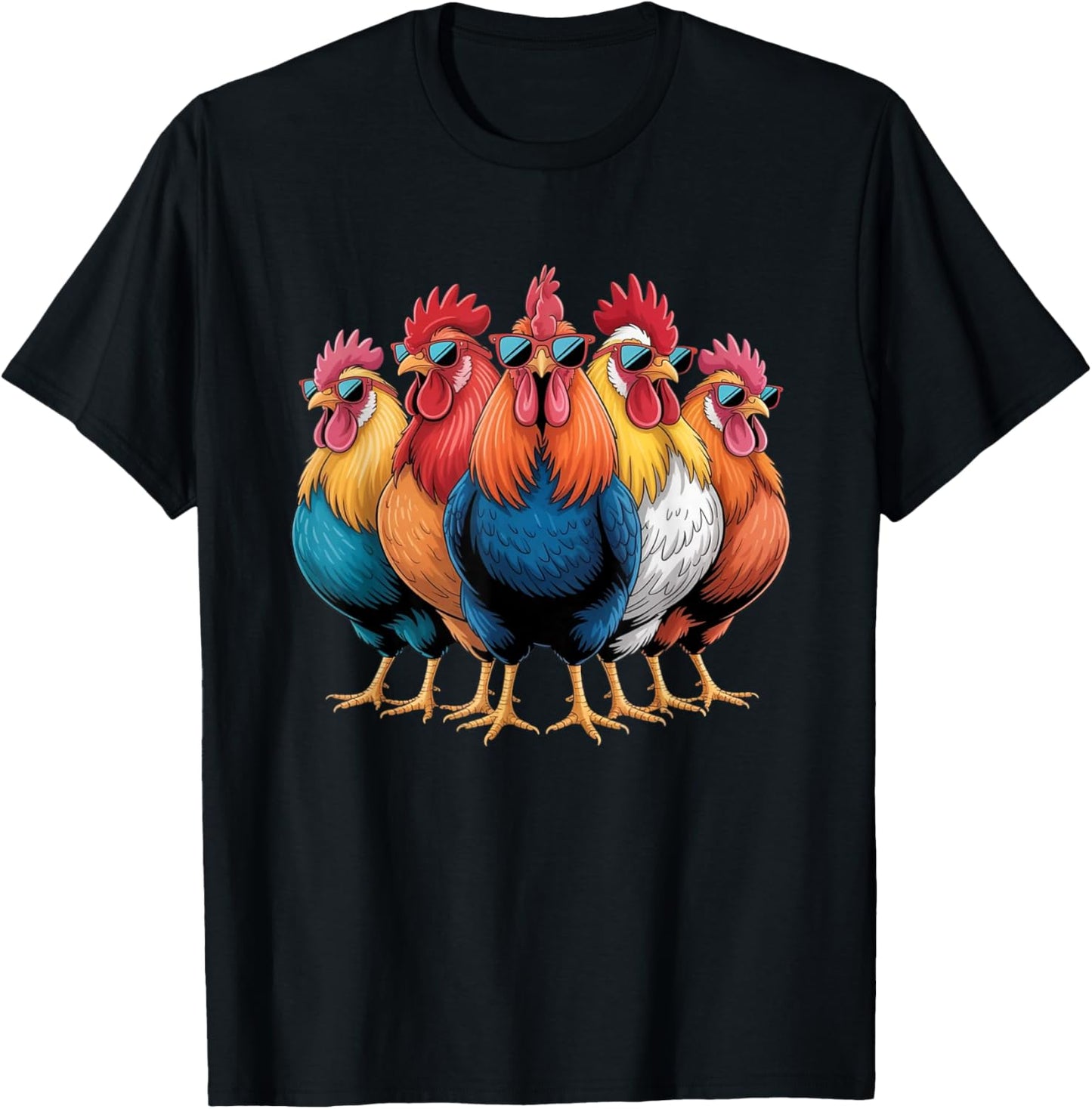 Cool Roosters with Sunglasses Colorful Chicken Farm Humour T-Shirt - T-Shirt | Black