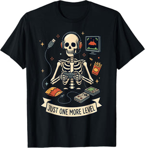 Just One More Level Skeleton Gamer Funny Video Game T-Shirt - T-Shirt | Black