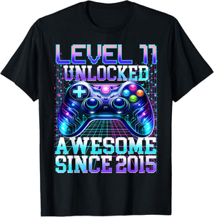 11th Birthday Boys Gamer Level 11 Unlocked Awesome 2015 Bday T-Shirt - T-Shirt | Black