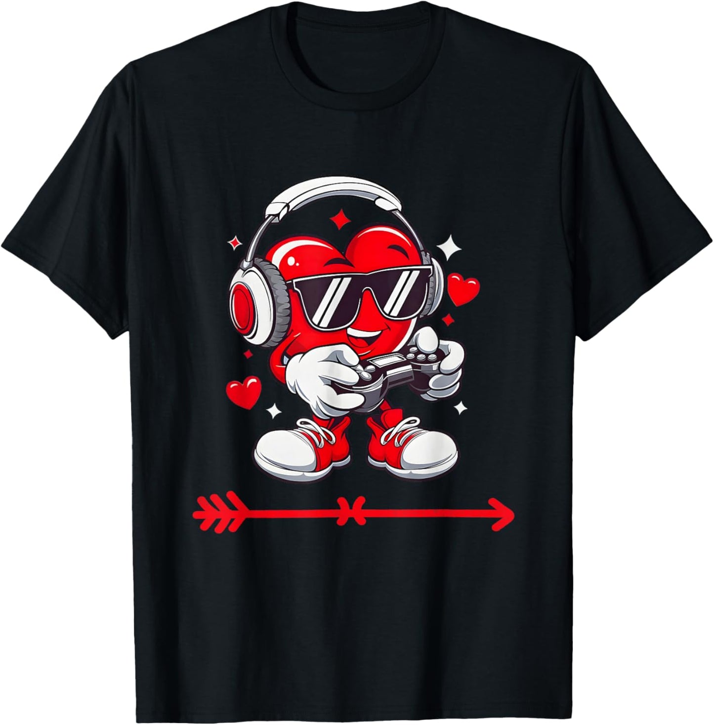 Valentines Day Heart Gamer Video Gaming Boys Men Kids T-Shirt - T-Shirt | Black